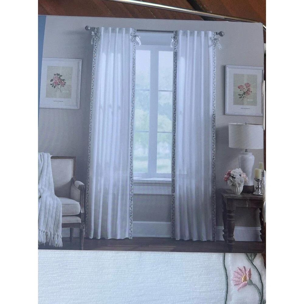 Rachel Ashwell the Farmhouse Floral Border Bow Drapes Window Curtains 37